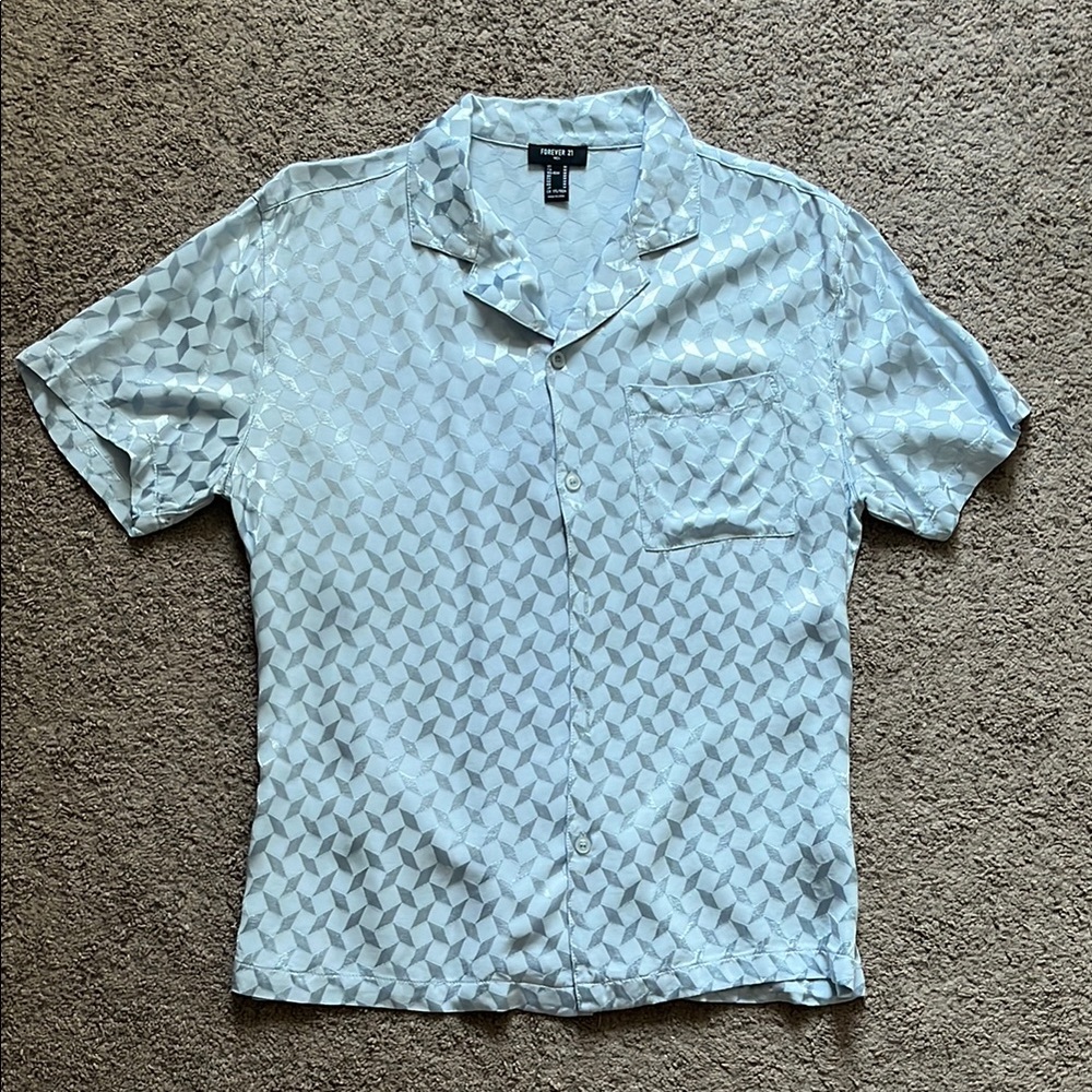 Forever 21 Light Blue Casual Button Down Shirt with Polo Collar